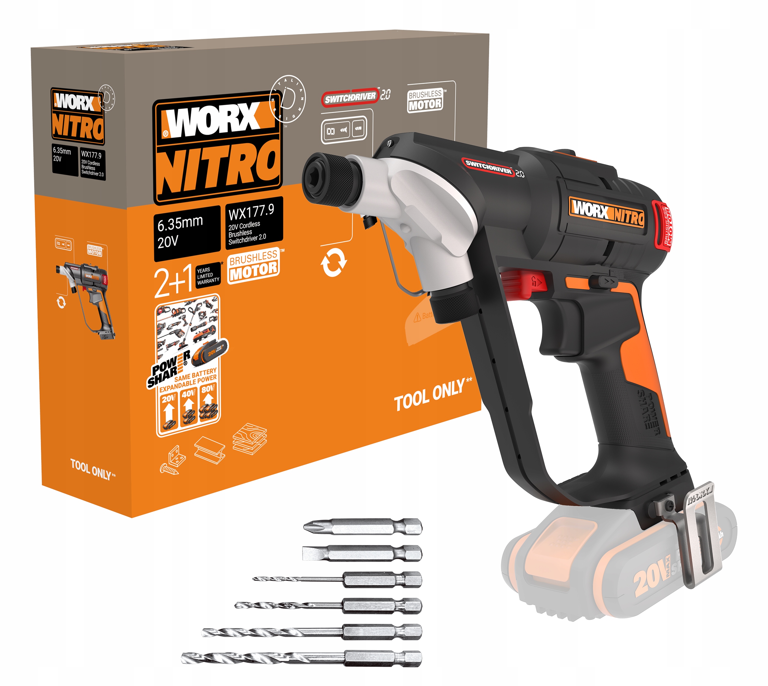 

Wkrętarka Worx WX177.9 50Nm 2xHEX Bezszczotkow 20V