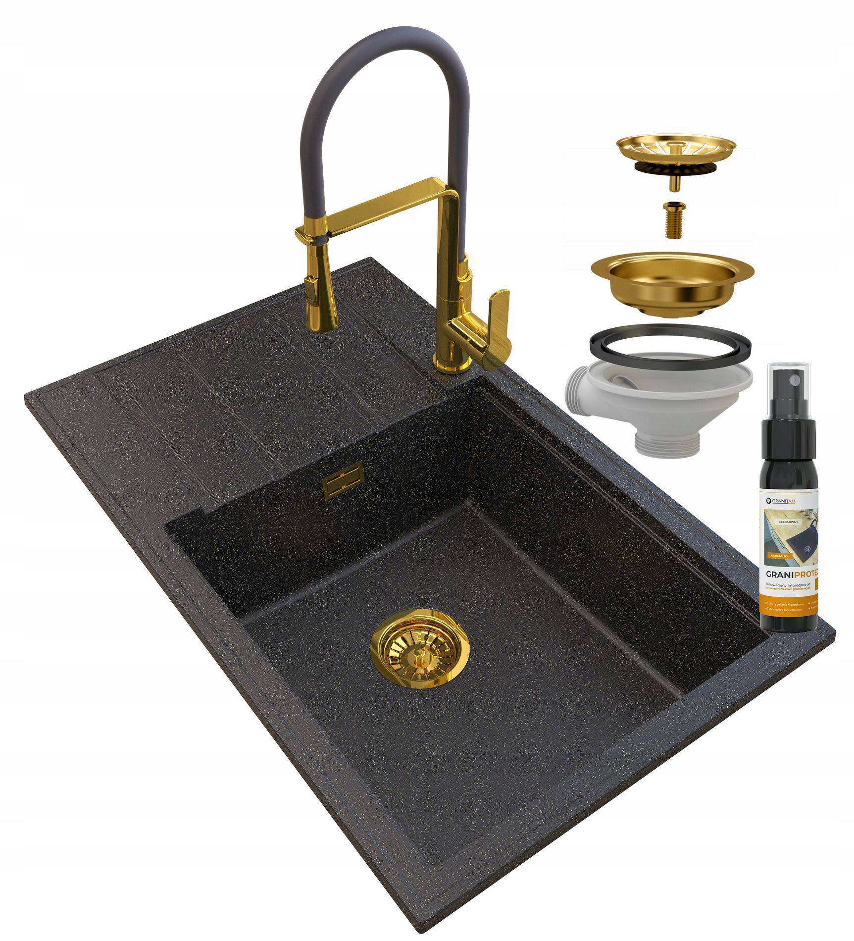 Granitový Drez Zlatý Louis Sifón Bat Vegas Zlatý