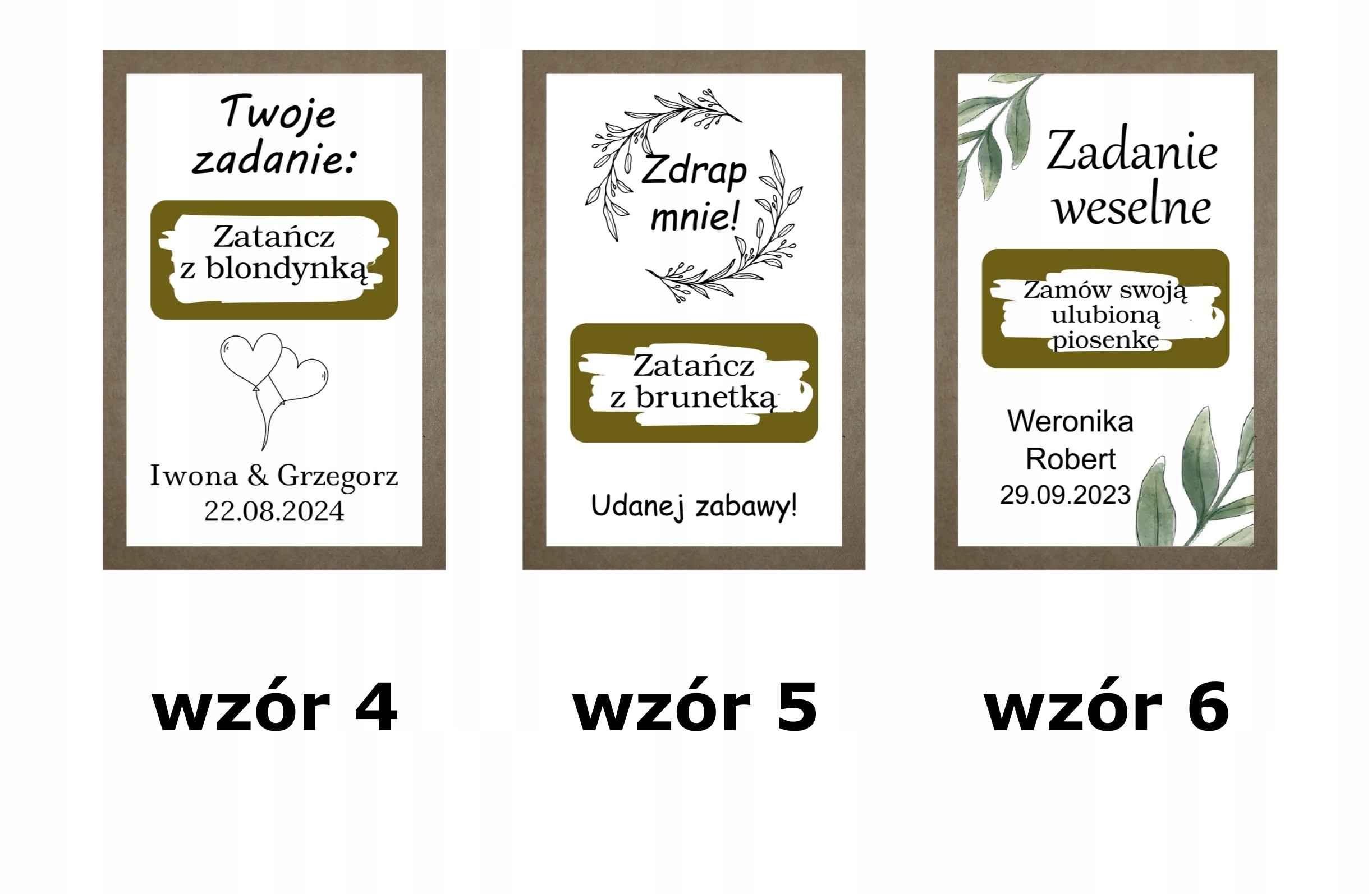 ZDRAPKA Z ZADANIEM WESELNYM RÓŻNE WZORY PAPIER ECO Marka inny