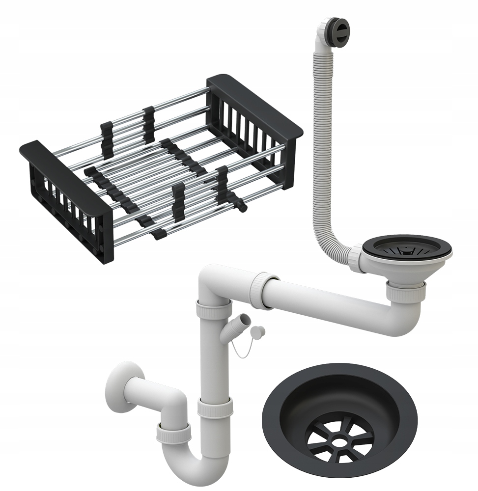 Sifón Čierny Do Umývadla G 1 Komora Manuálny Skladací Teleskopický Košík