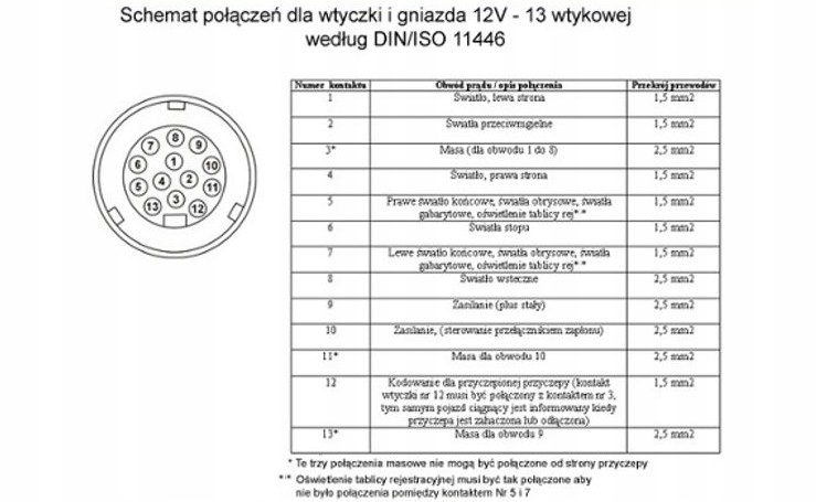 WTYCZKA WTYK 13 PIN 13 PINOWE PRZYCZEPY PRZYCZEPKI Producent bez marki