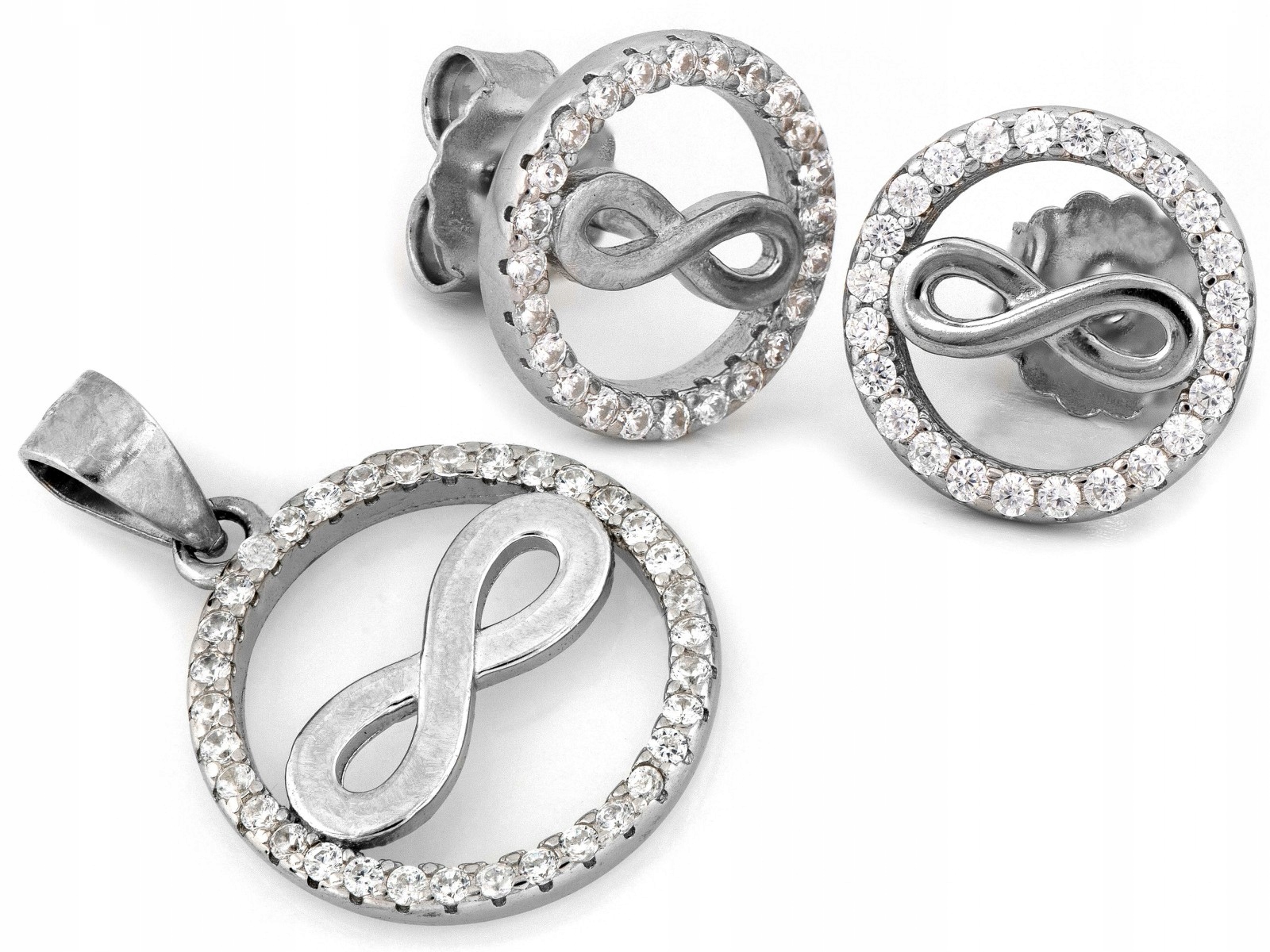 Náušnice a přívěsek nekonečno stříbro 925 s zirkony, váha 2.97 g