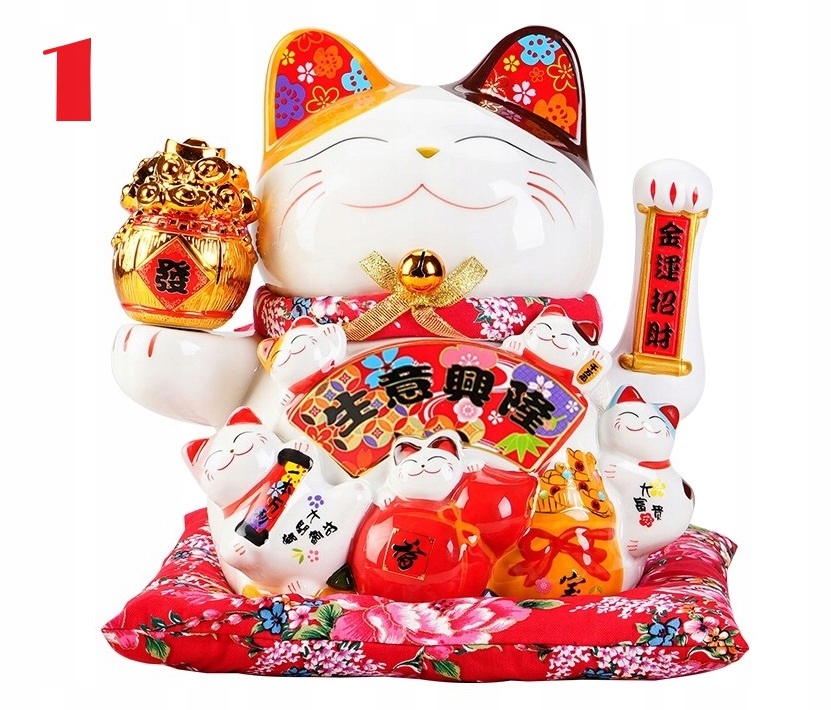 11 palcová keramická Čínska Mačka Šťastia s mávajúcim ramenom (28 cm)
