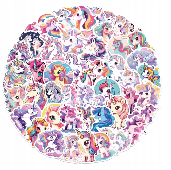 Naklejki winylowe Wlepy Kolorowe Jednorożce BuJo 50 szt Stickerbomb