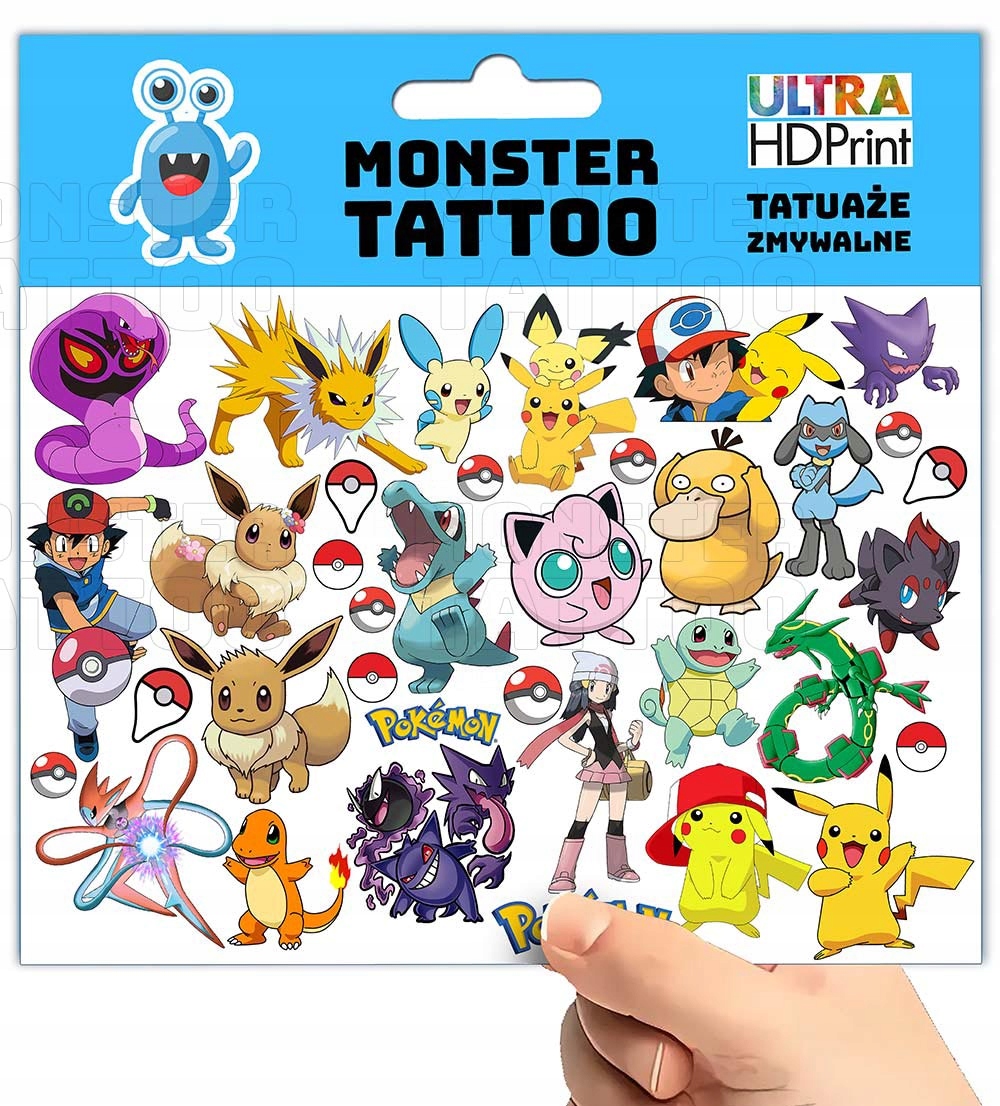 TATUAŻE ZMYWALNE TYMCZASOWE DLA DZIECI DZIECIĘCE POKEMON WZORY ORYGINALNE Marka Inna