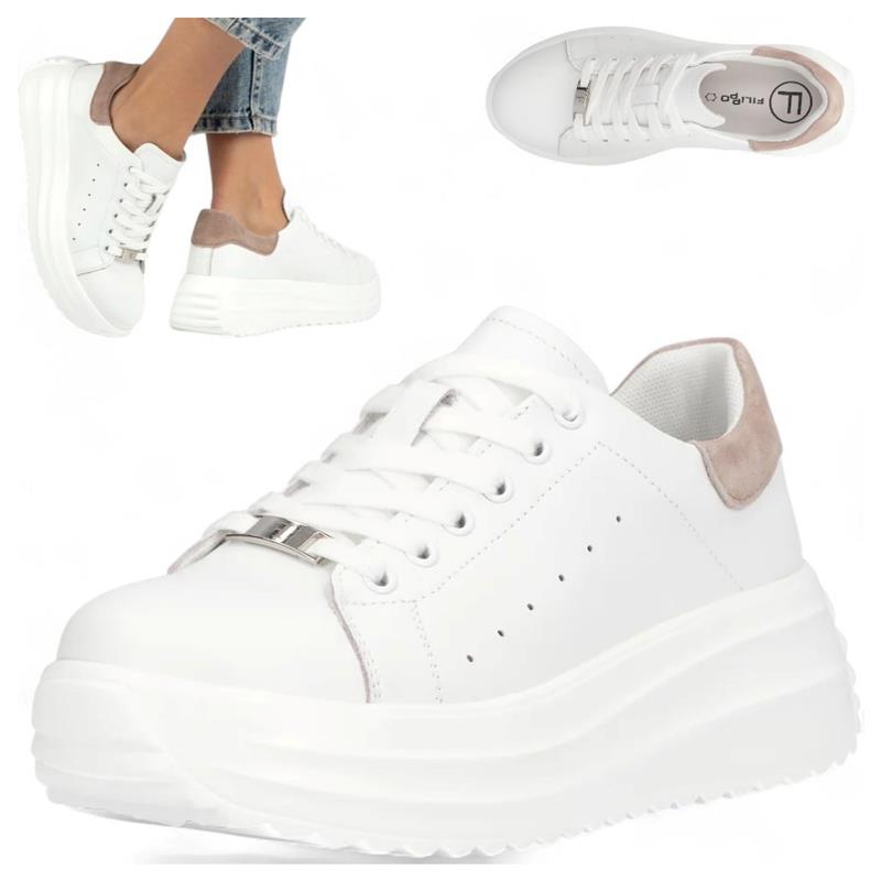 Sneakersy platforma Skórzane półbuty 39 Filippo modne białe wiązane