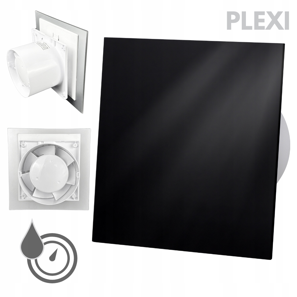 Wentylator łazienkowy Drim 125 (hs+ts) Plexi czarny połysk