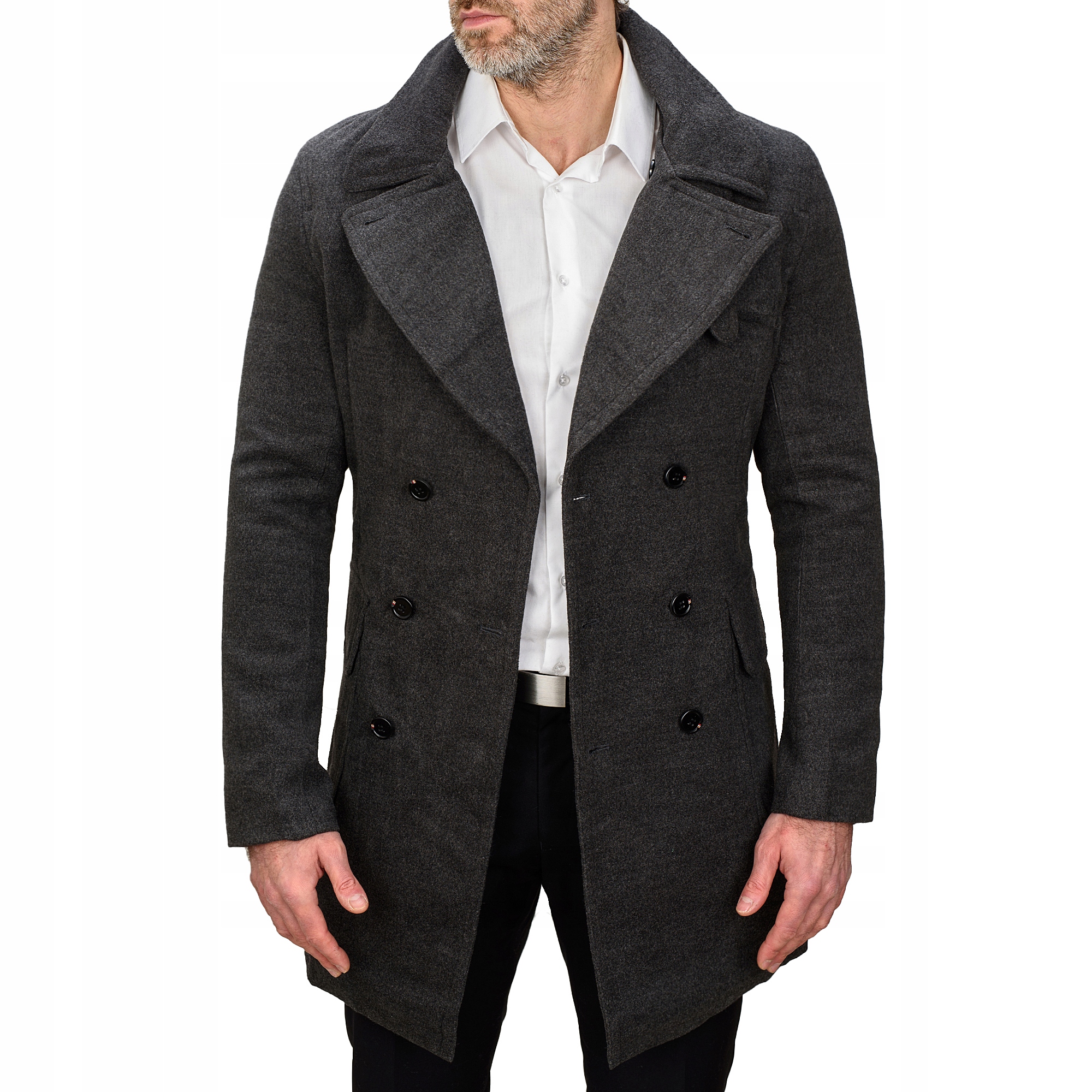 JP1048 r. XL ELEGANCKI DWURZĘDOWY MĘSKI PŁASZCZ Wypełnienie nie dotyczy