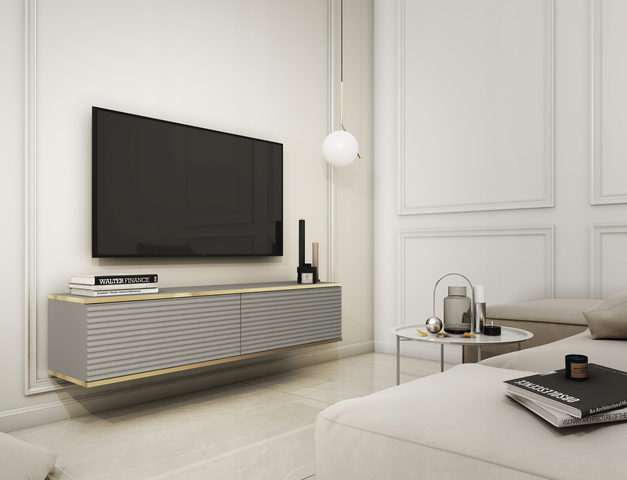 Wisząca Szafka Rtv Beżowa + Złota Okleina 135 OLO2 Kod producenta olo mdf