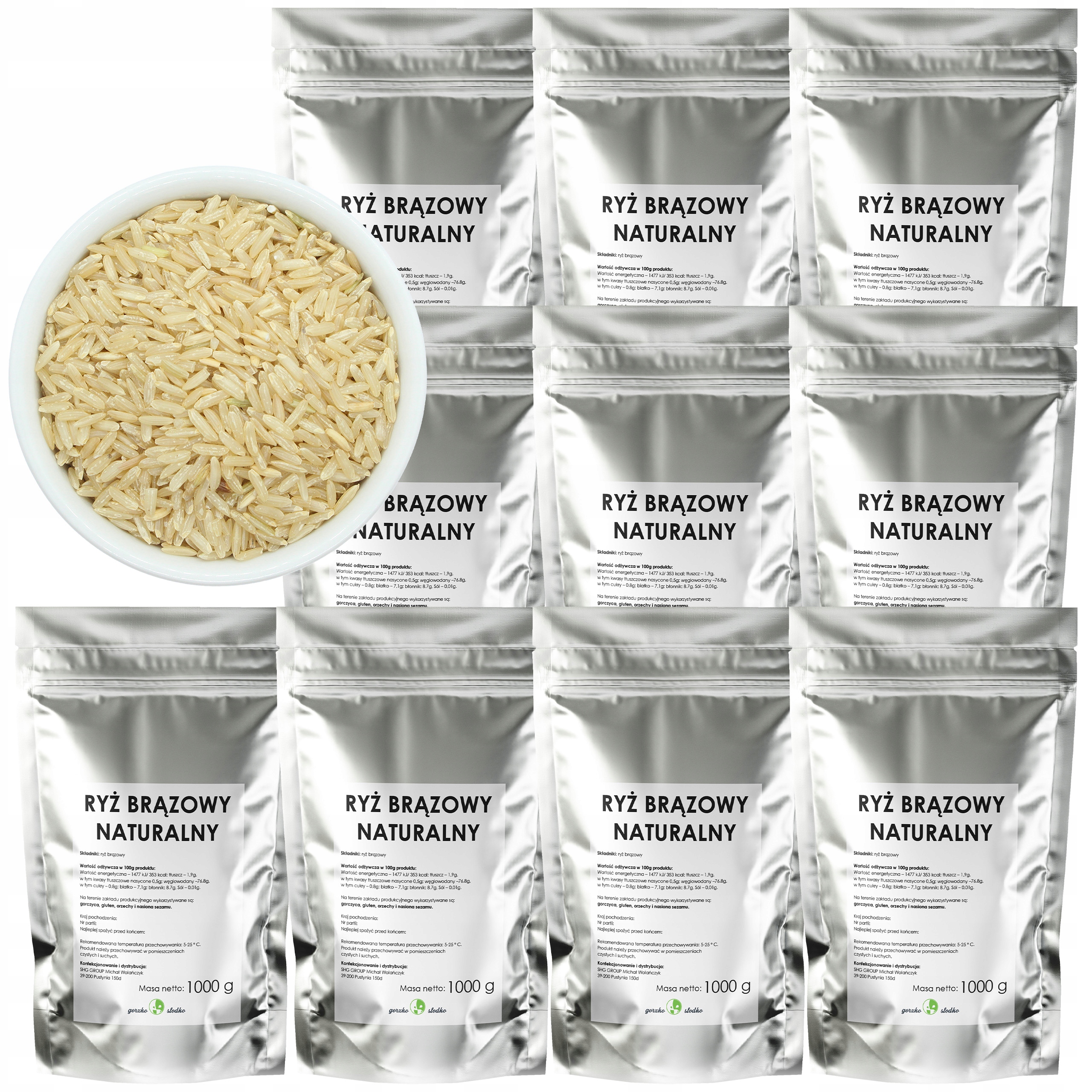 Ryż Brązowy 10 kg długoziarnisty Naturalny Gorzko Słodko