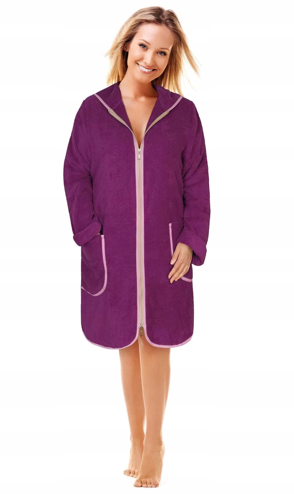 Župan Froté Na Zip 4847/019 fialový, bavlněné froté, 330 g/m², dámský,…
