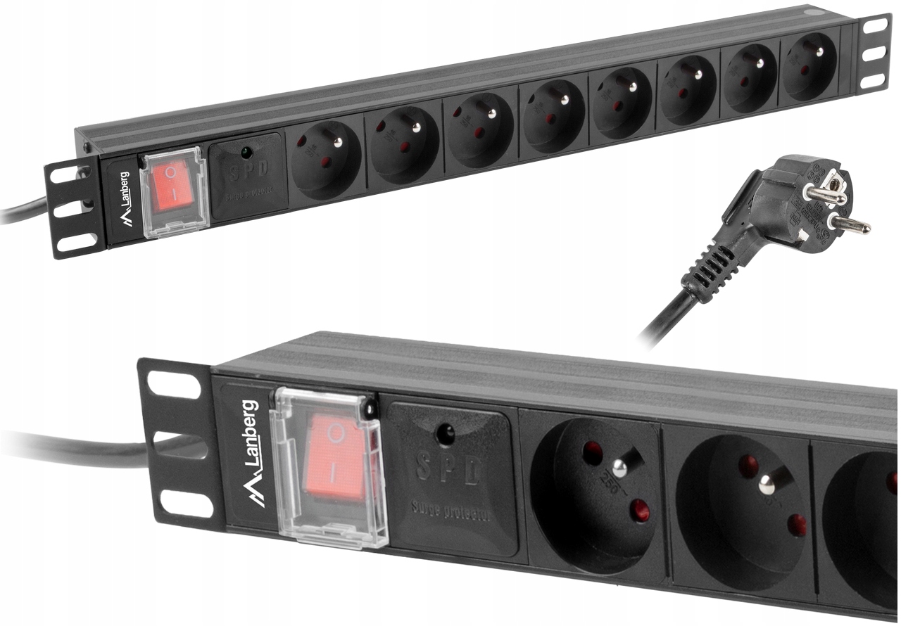 Listwa Zasilająca Lanberg do Rack 1U 16A Pdu 2m Czarna 19 Cali 8x Pl 2M