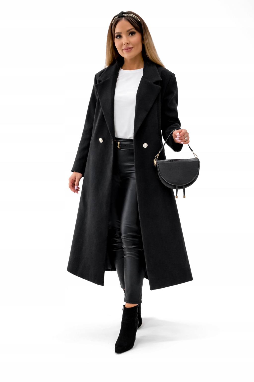 0008 Dlouhá elegantní vlněná klasická zimní kombinéza Černá