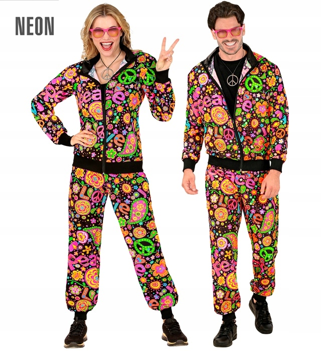 Kostým Neon Pokoj Láska Hippie Party Módní Teplákovka Kostým Lov Fashion XL