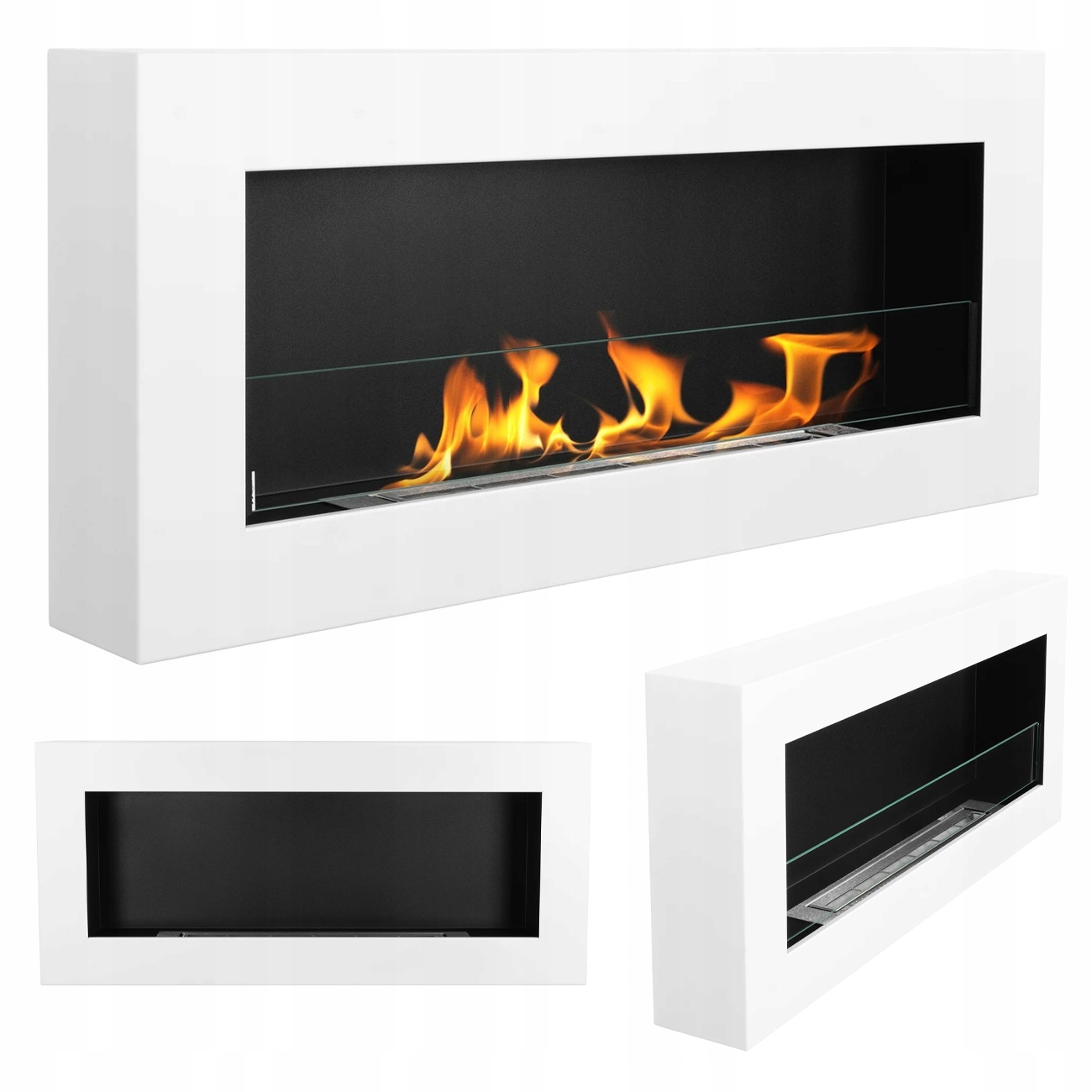 Závěsný Biokrb Se Sklem 900X400 Box Bílý Strukturovaný Mat Na Biopalivo