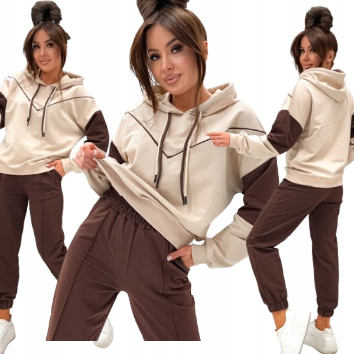 Dres Damski Bawełniany Komplet Bluza Z Kapturem Spodnie Joggery Modny S/m