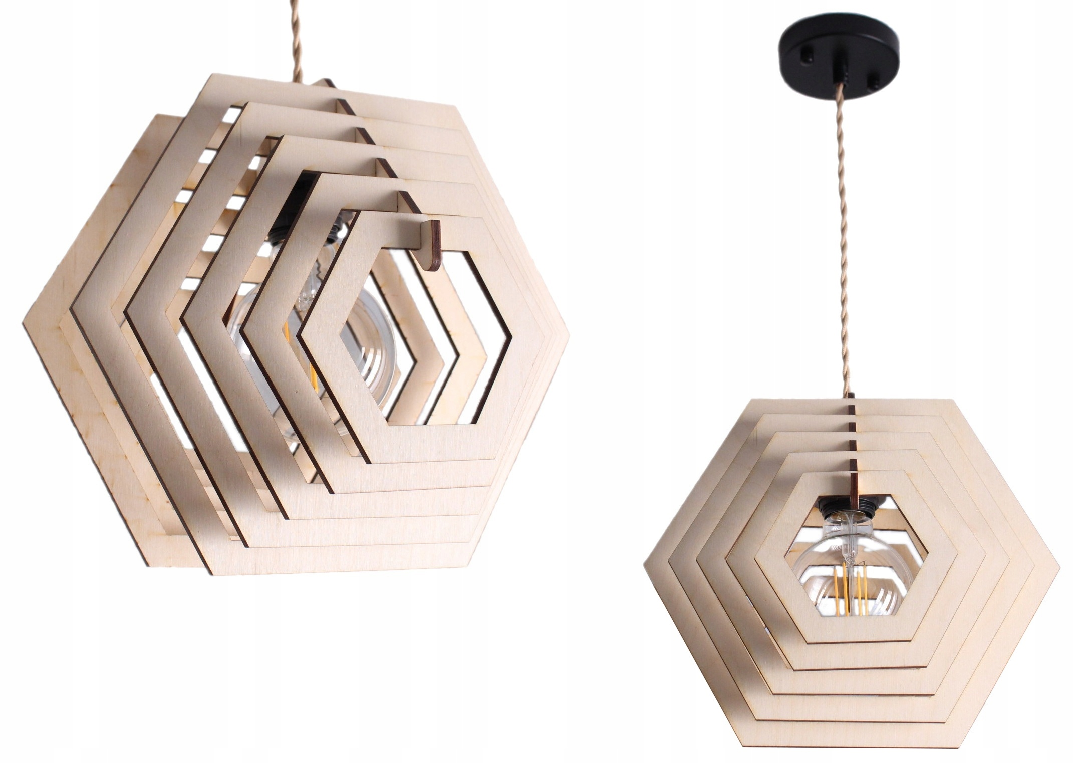 Dřevěná Stropní Lampa Hexagonový vzor Objímka