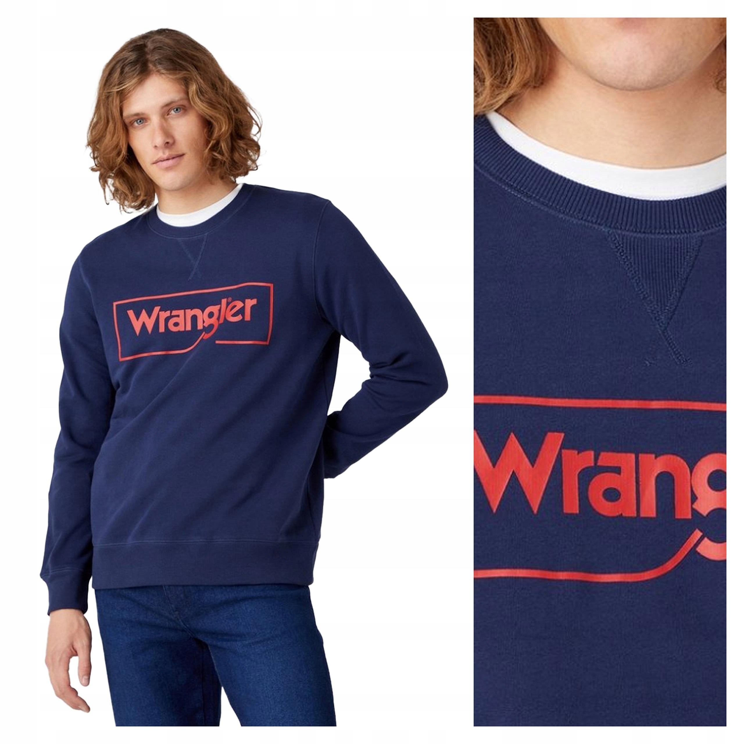 Pánská Mikina Wrangler Frame Logo Crew Bavlněná Tmavě modrá M