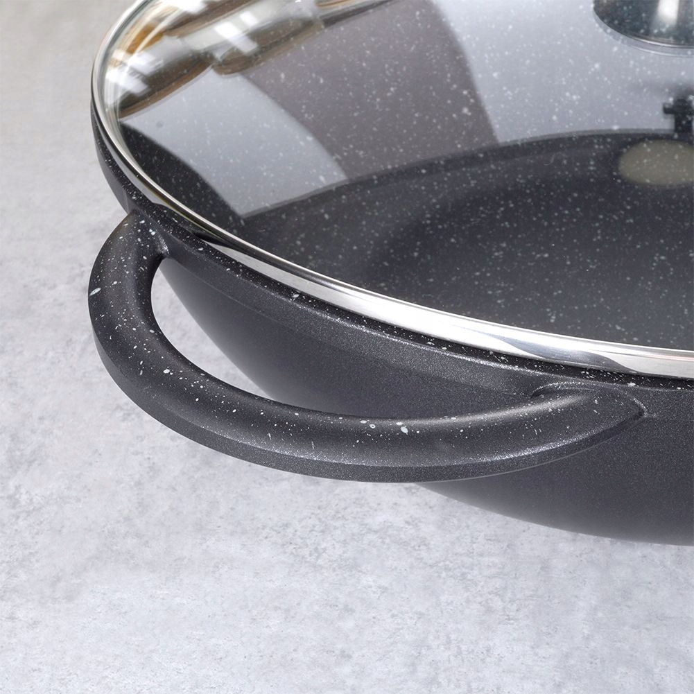 Patelnia wok z pokrywką granitowa GRANDE 32 cm Linia Grande