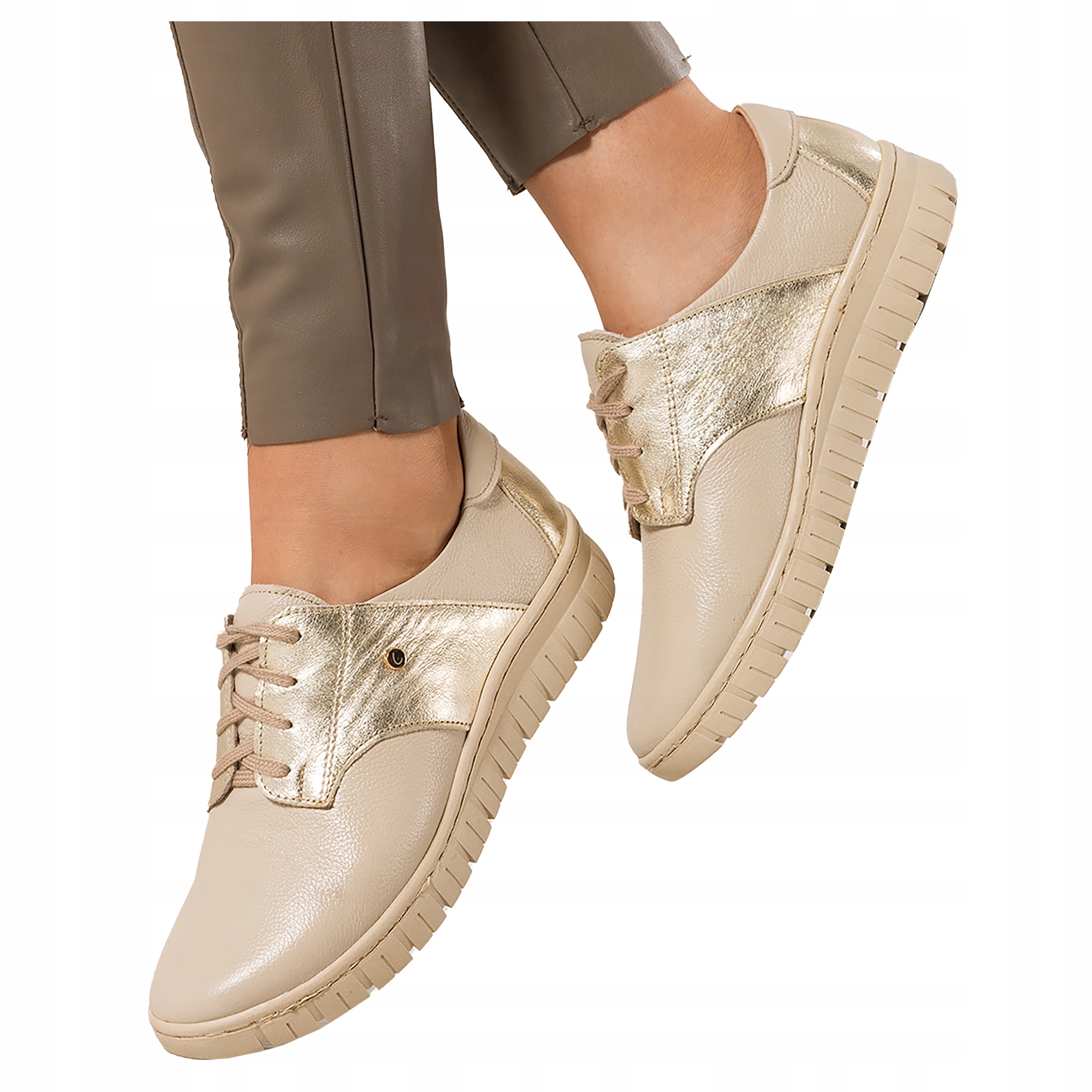 Béžové kožené tenisky Dámské Creepersy Šněrovací Pohodlné Módní velikost 40