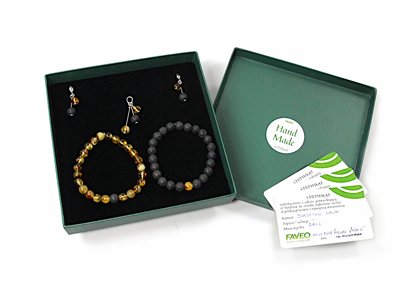 Komplet Ty a já, 2 x náramek, přívěsek, náušnice z jantaru a lávy