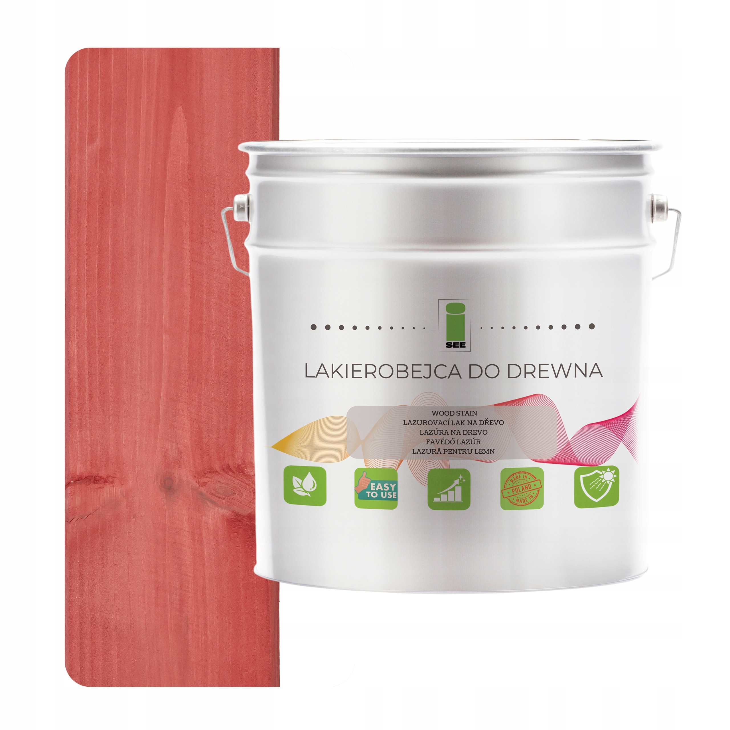 Lak na dřevo červený hydrofobní bez zápachu, satén 3v1 5L Ral 3027