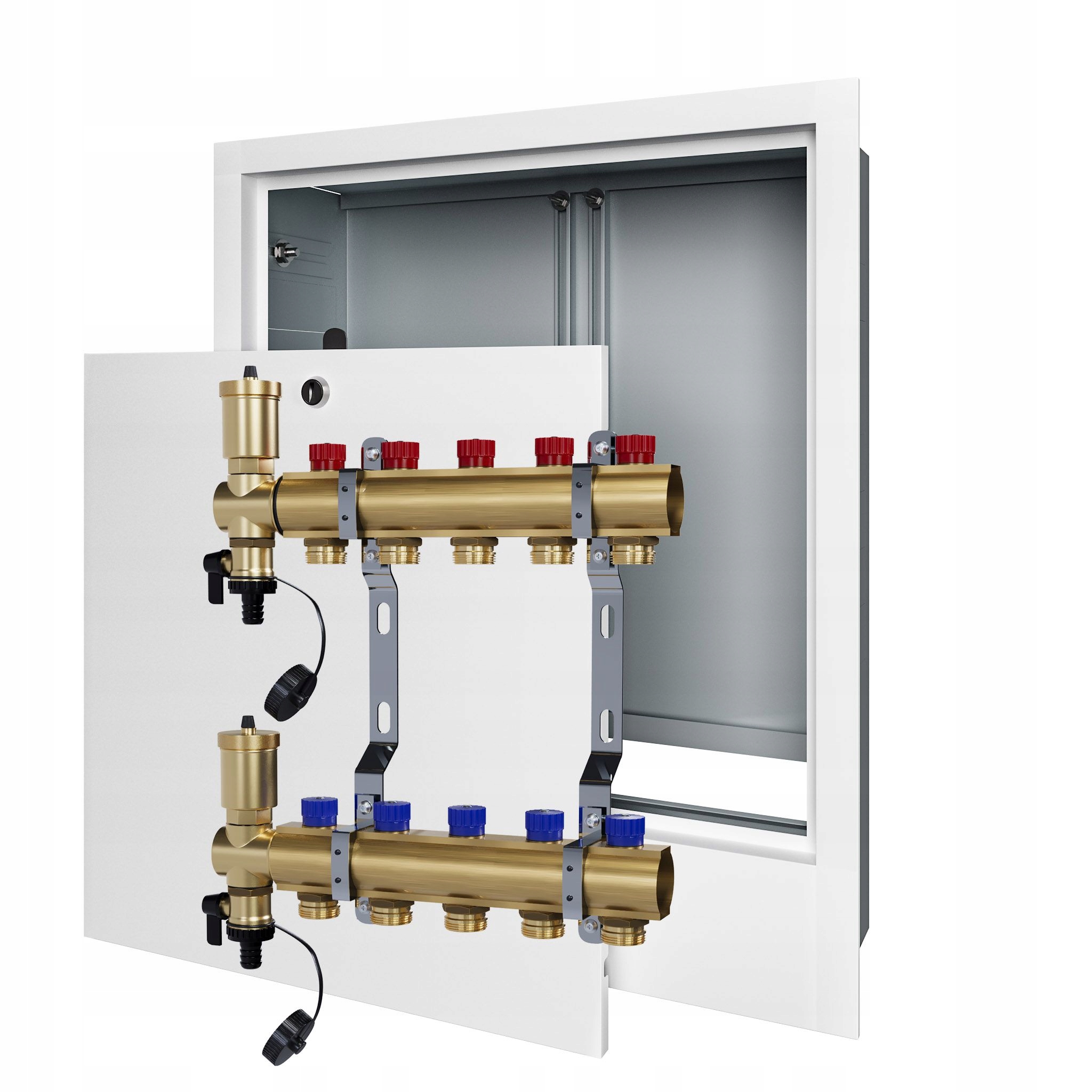 Manuální rozdělovač 5 okruhů pro radiátorové vytápění podomítková skříňka