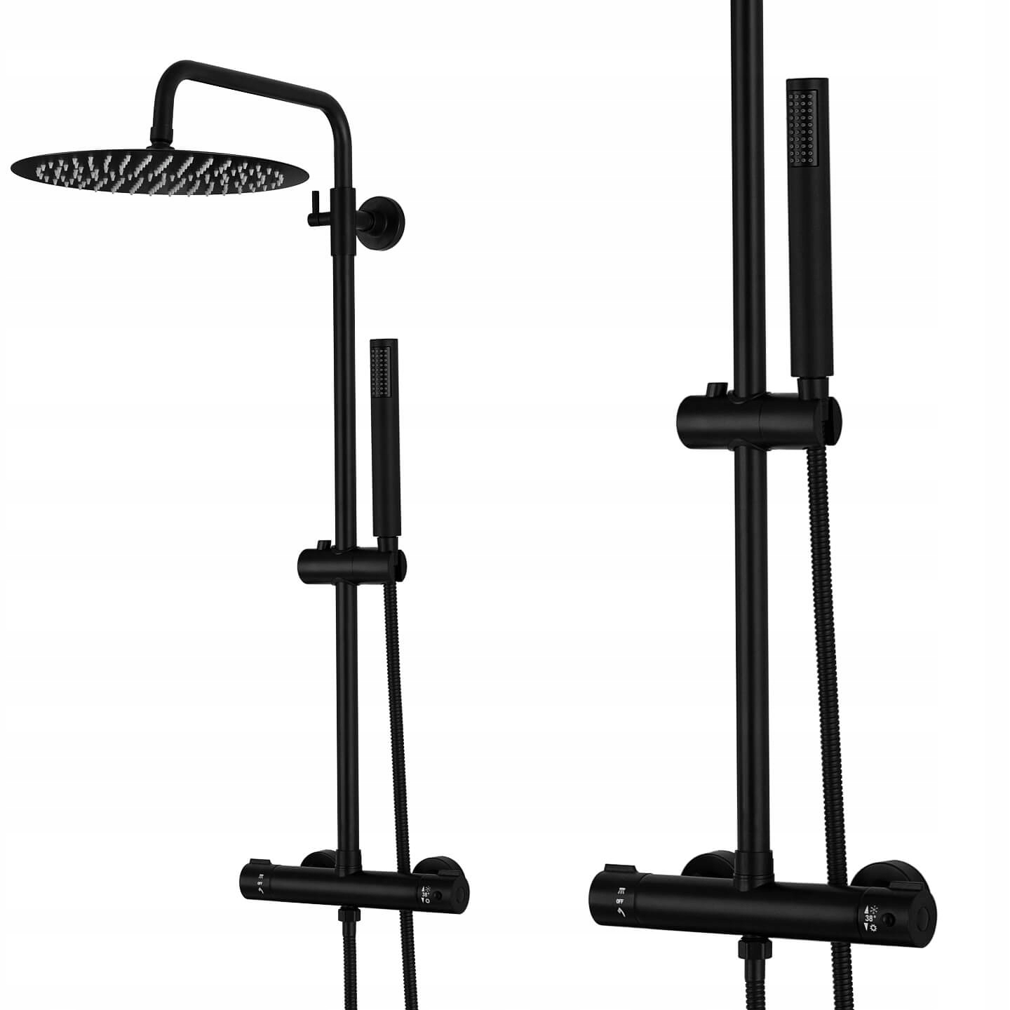 Čierny Sprchový Stĺp Sprchový Set S Termostatickou Hlavicou