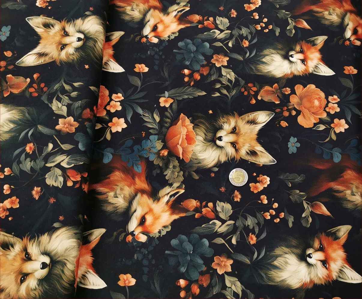 Dzianina dres. Liski-mix Kwiaty Czarny -cyfra -fq -14082