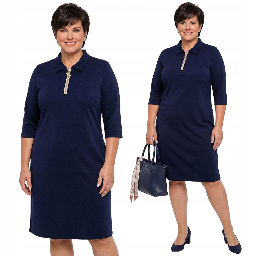 Tmavě modrá šaty s béžovým zipem plus size velikost 50