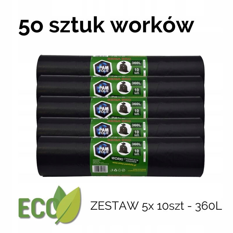 Levně Velké silné pytle na odpadky 360 l – ekologické, odolné – 50 kusů