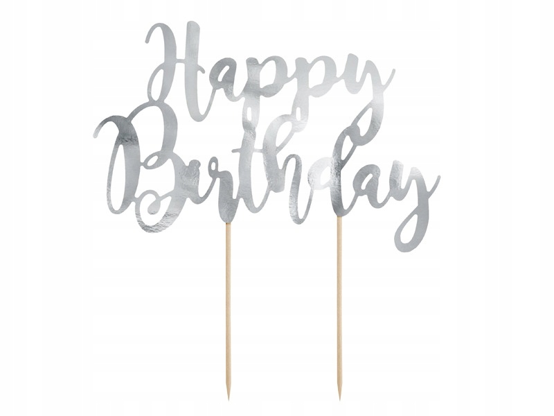 

PartyDeco Topper na tort Happy Birthday srebrny