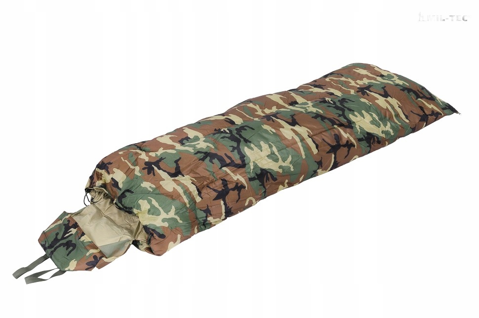 Vojenský turistický teplý spací pytel maskáčový Mil-Tec Pilot Woodland 185 cm