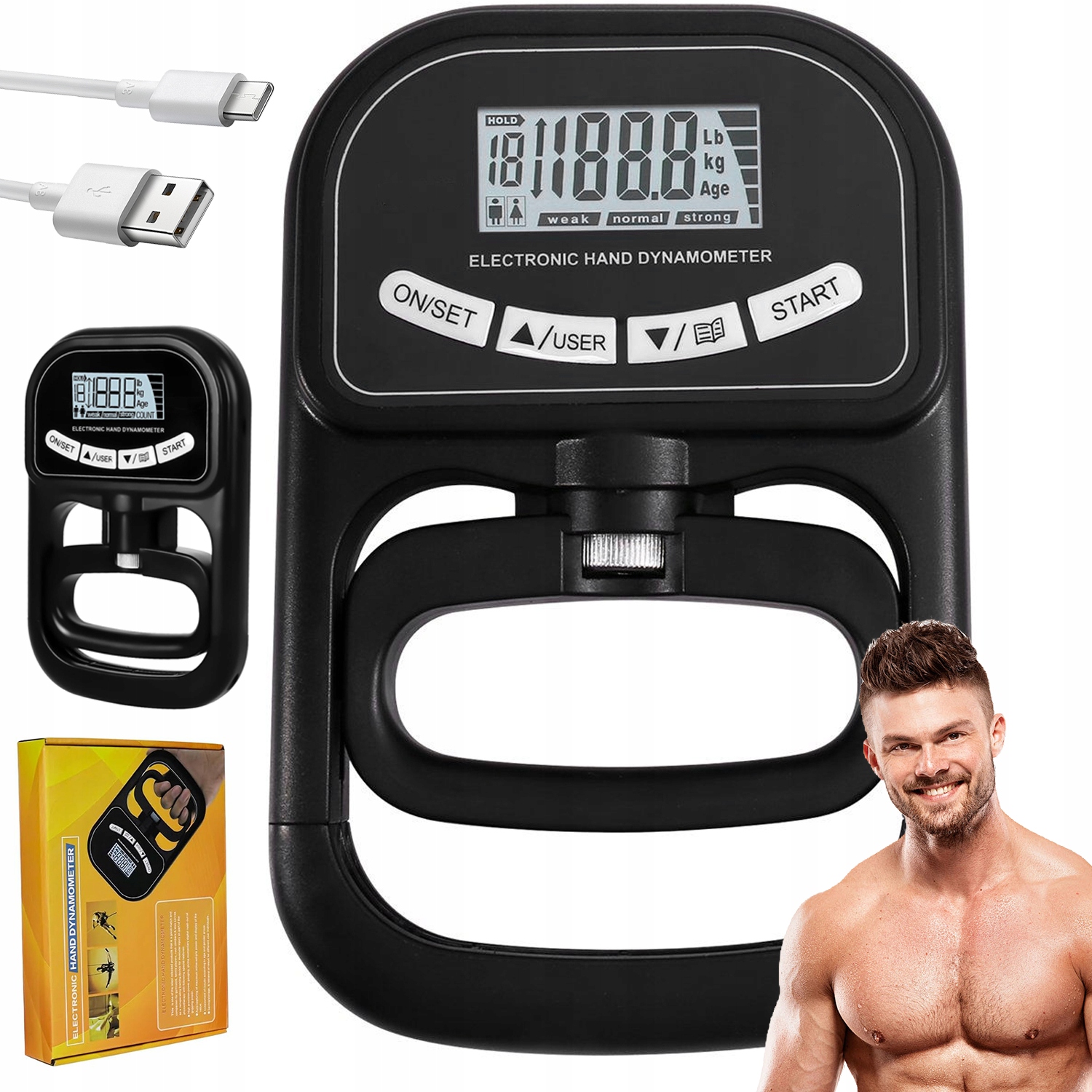 Miernik Siły Uścisku LCD 19 Zapisów Treningu Do Sportu Fizjoterapii Fitness