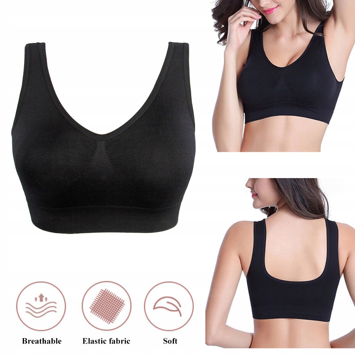 Markowy Biustonosz bezszwowy Sportowy Top SmartTex CZARNY XL