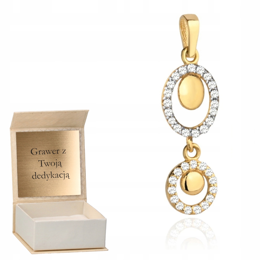 Zlatý přívěsek Ovál a kolečko s zirkony ve svislé poloze zlato ryzost 585 Gravírování