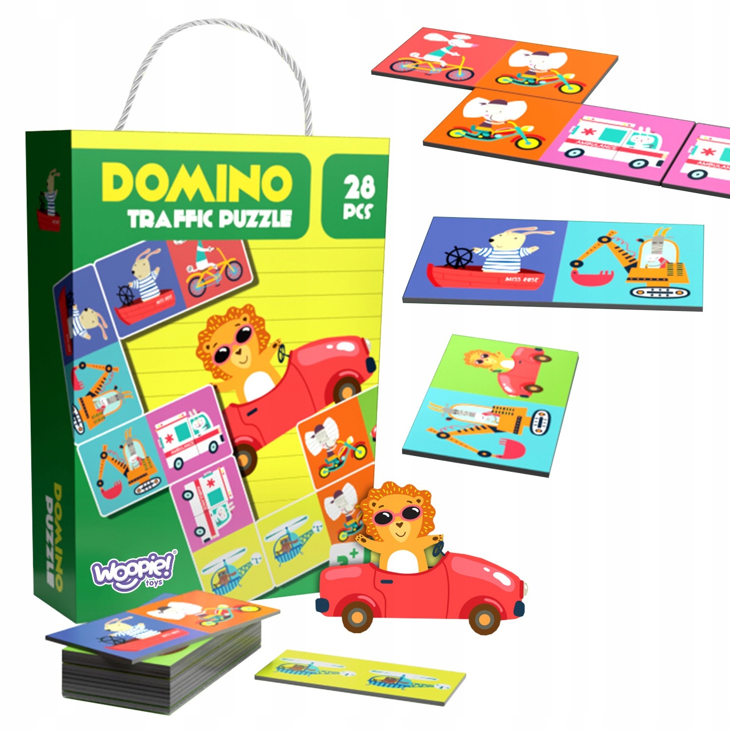UKŁADANKA LOGICZNA GRA EDUKACYJNA ZWIERZĘTA PUZZLE DOMINO MONTESSORI WOOPIE