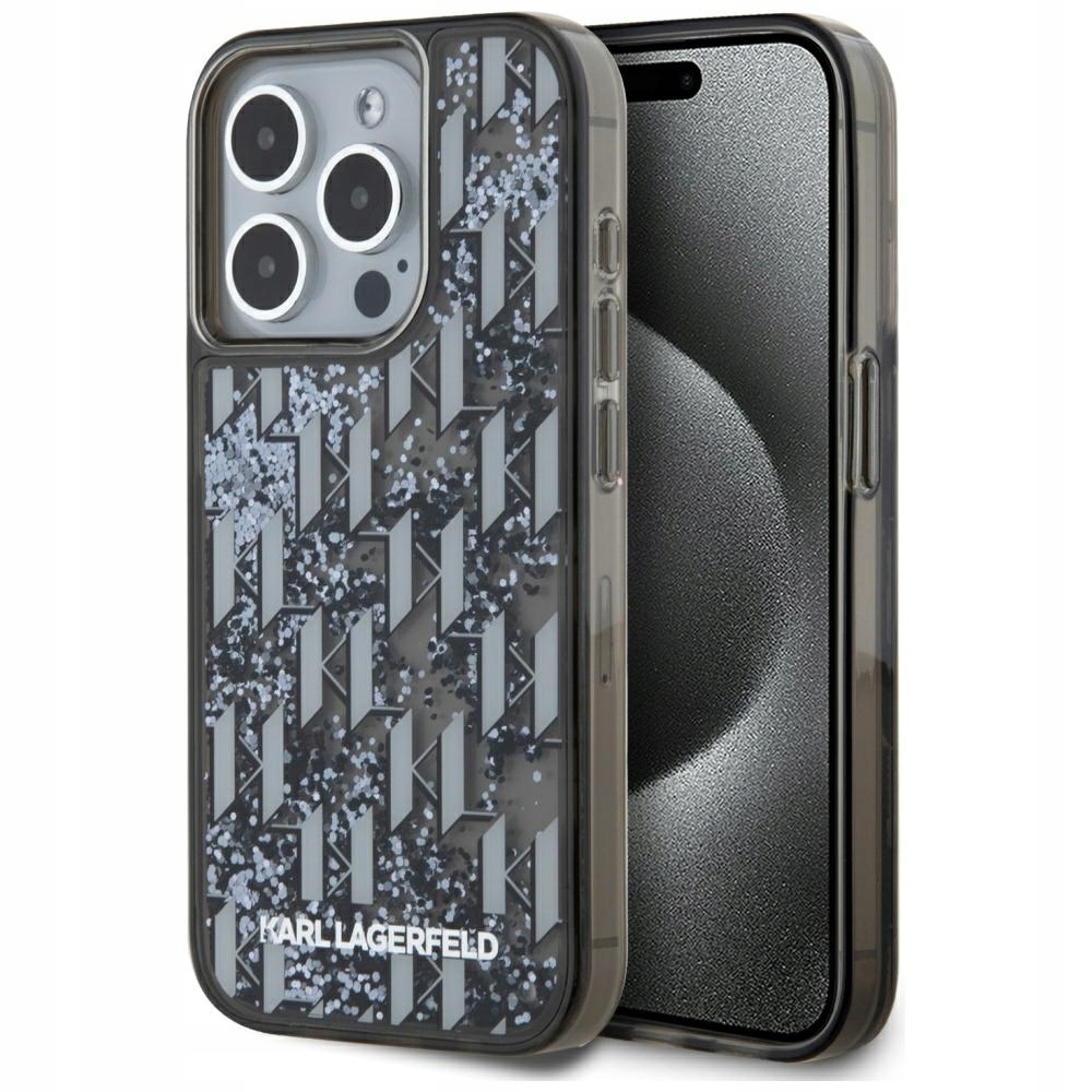 Pouzdro Karl Lagerfeld Liquide Glitter Monogram Gradient pro iPhone 15 Pro