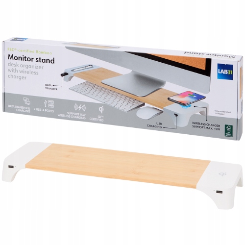 Podstawka Pod Monitor Stojak Na Ekran 2X Usb Ładowanie Bezprzewodowe 15W