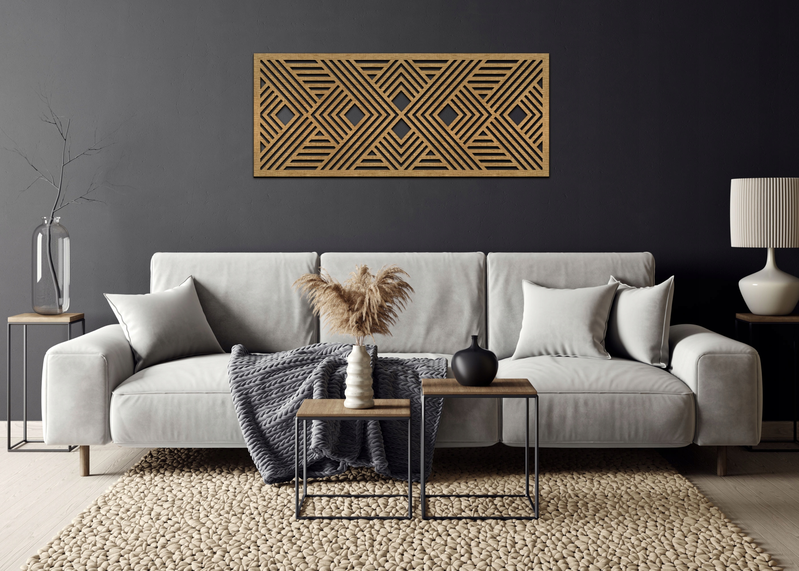 Duży Drewniany Obraz Geometryczny do Salonu, Boho Marka Missing Decor