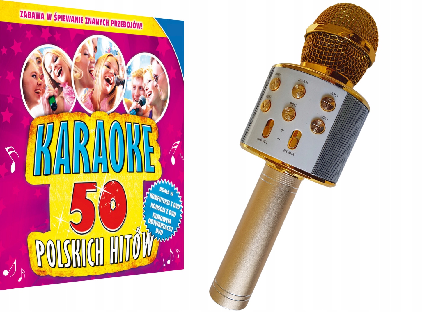 Solidny MIKROFON BEZPRZEWODOWY + Karaoke DVD