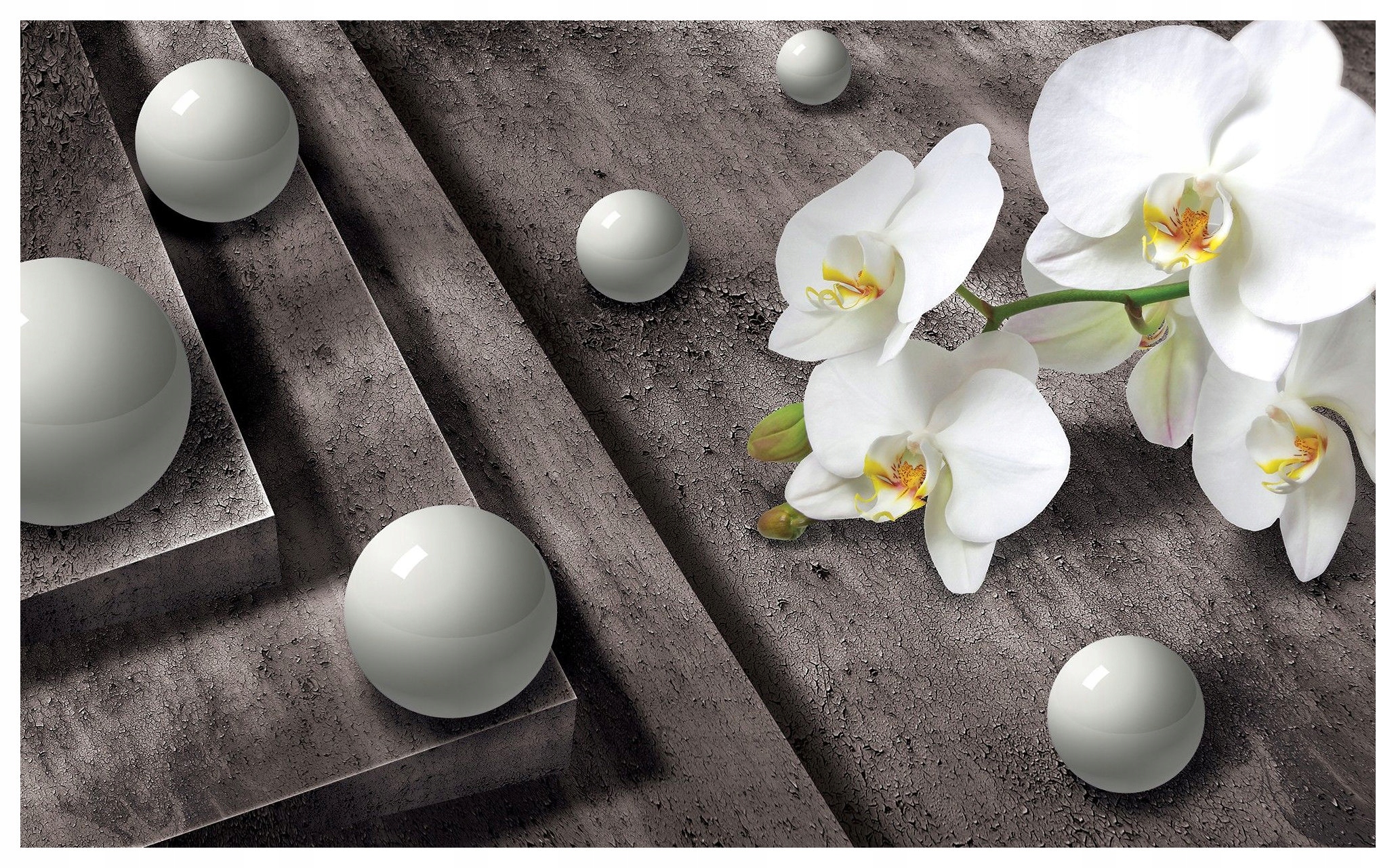 Vliesová fototapeta Orchideje bílé sféry geometrie šedá 312x219 lepidlo