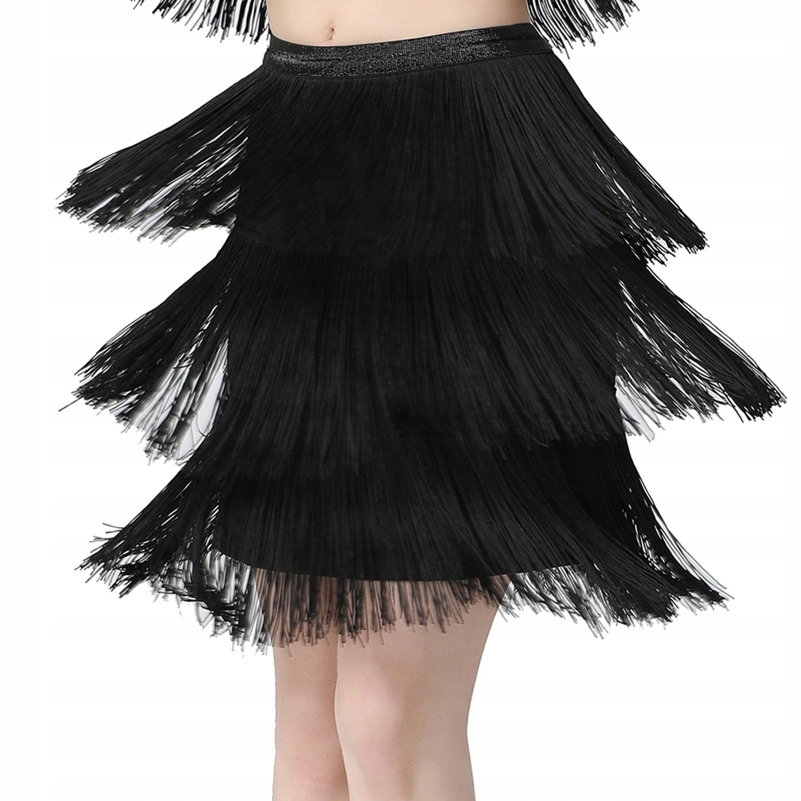 Trzywarstwowe frędzle do tańca latynoskiego czarne Wzór dominujący mix wzorów