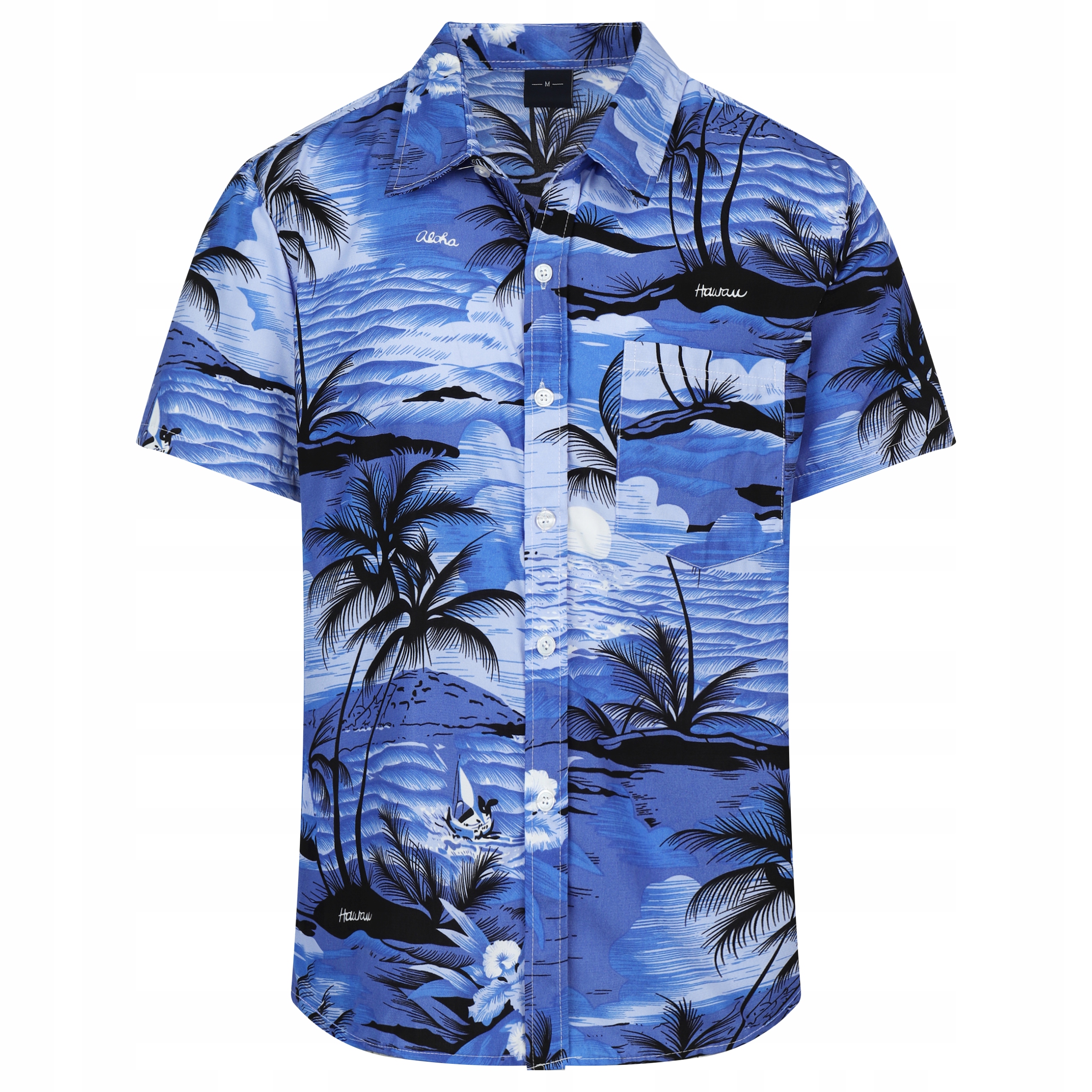 KOSZULA MĘSKA HAWAJSKA W PALMY KWIATY PLAŻA MORZE D1 GRANATOWA - M