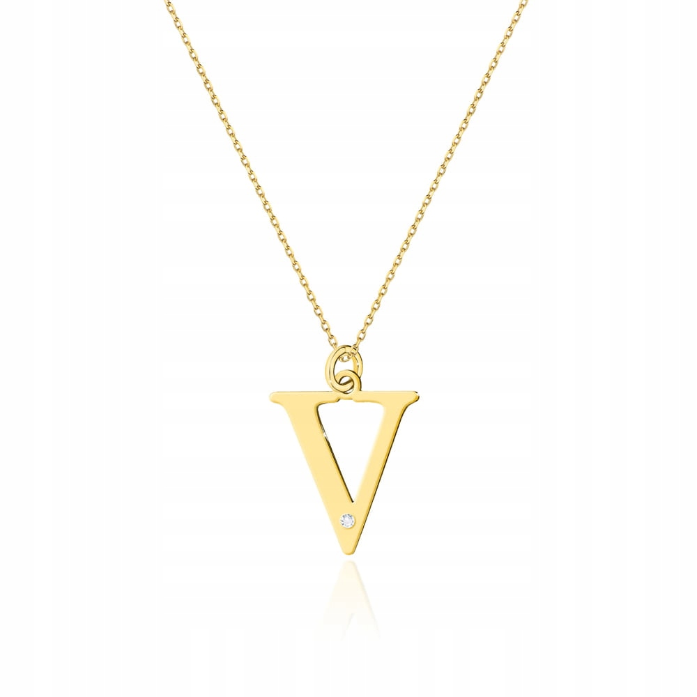 Zlatý náhrdelník s písmenem V a diamantem ryzost 585 Gravírování Dárek