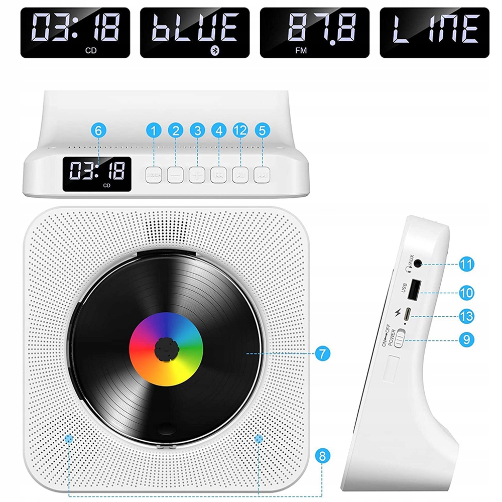 ODTWARZACZ PRZENOŚNY CD GŁOŚNIK NA BIURKO Z BLUETOOTH RADIO HIFI Z PILOTEM Marka inna