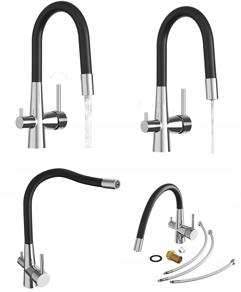 Kuchyňská baterie flexibilní třícestný kohoutek pro vodní filtr Fluo chrom