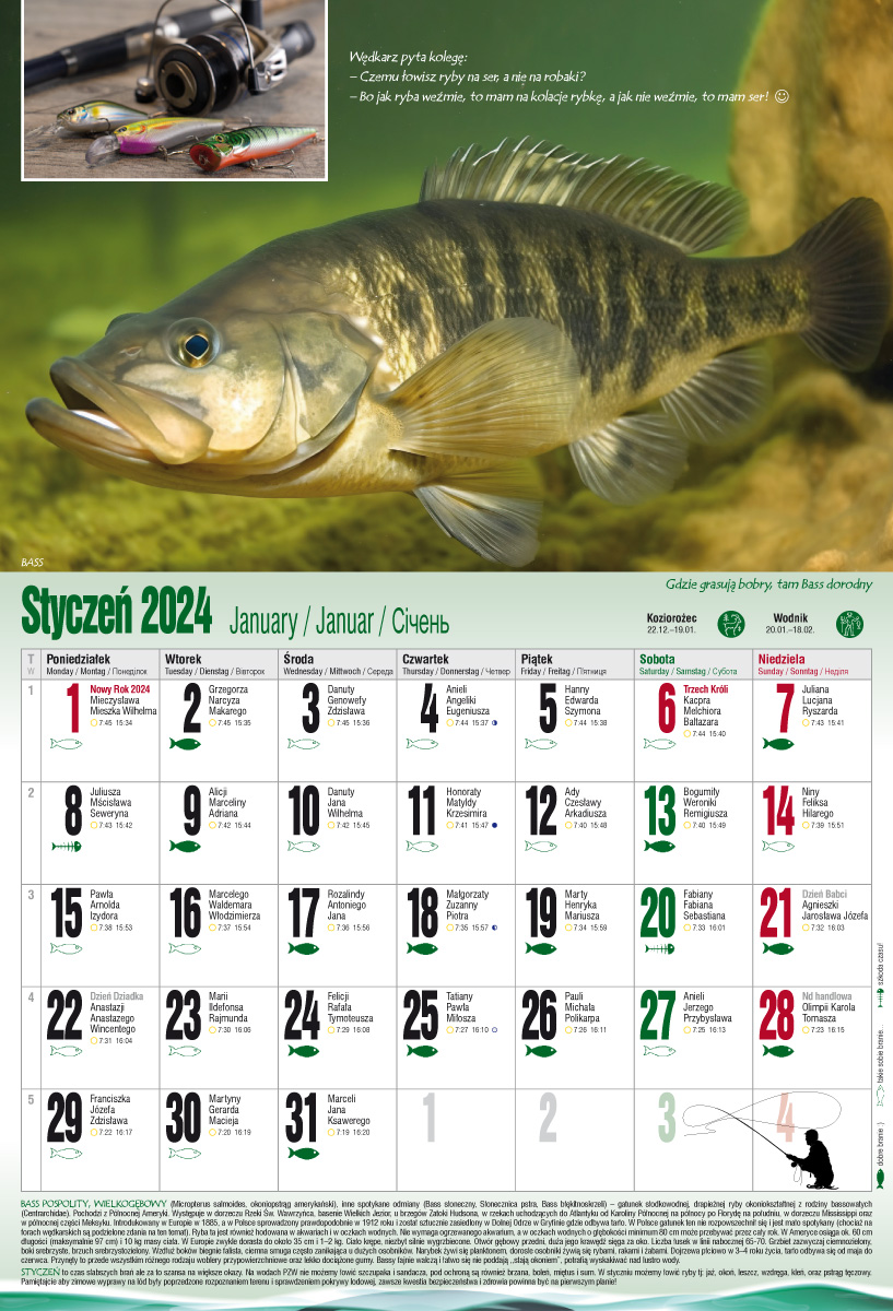 Kalendarz 2024 A3 ścienny Wędkarski