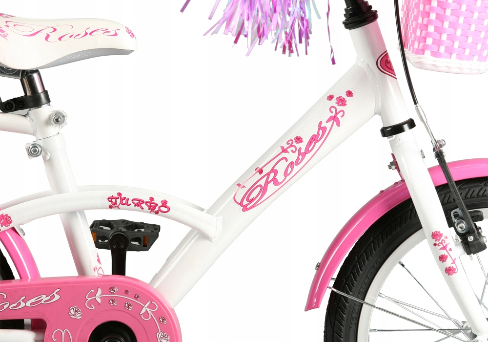 Polski Rower dziecięcy 16 cali TURBO ROSES Kolor Biały Fioletowy Różowy Turkusowy