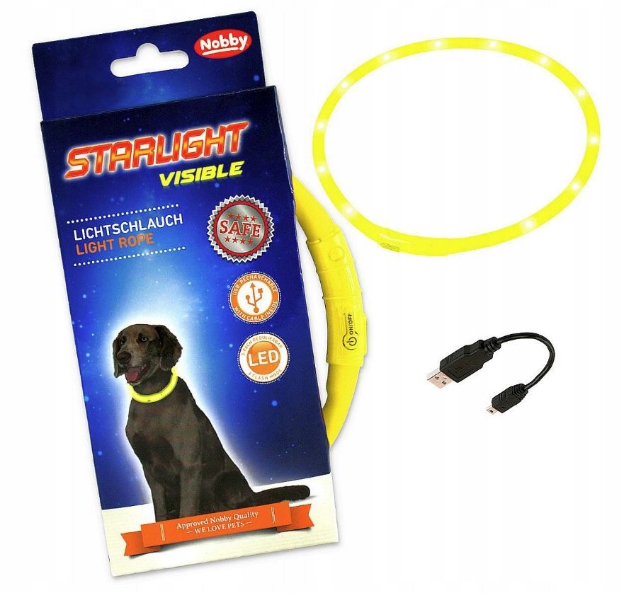 Levně řemínek pro psa Led Nobby Starlight Visible Žlutá Svítící 70cm